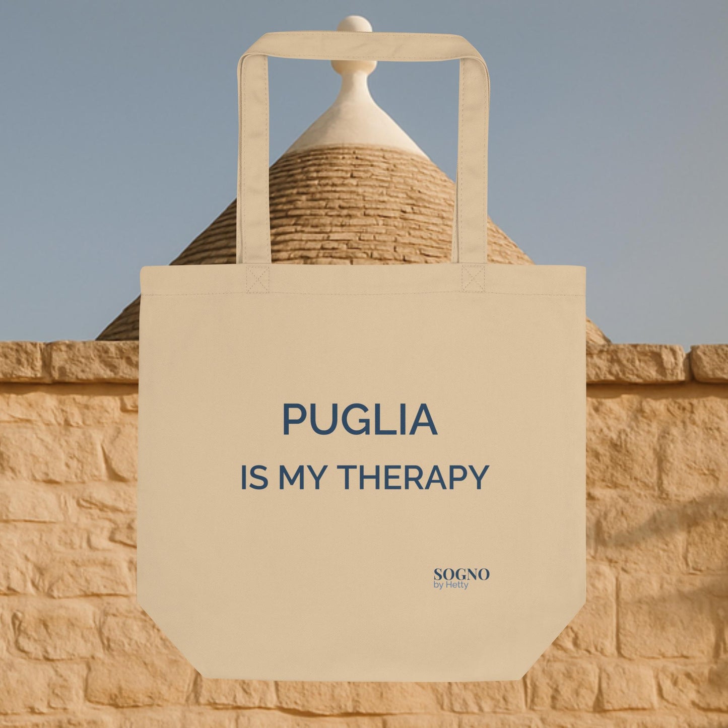 Duurzame tote bag ‘Puglia is my therapy’ van SOGNO by Hetty voor een trullo – mediterrane sfeer en authentiek design