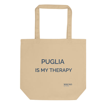 Duurzame tote bag van SOGNO by Hetty met de tekst ‘Puglia is my therapy’ – exclusief design in biologisch katoen