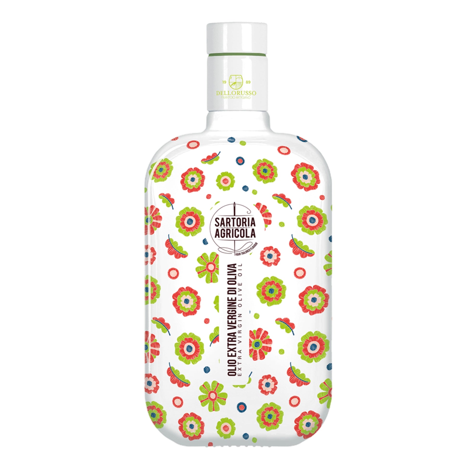 Olijfolie uit Puglia in Red Bloom fles – Signature Blend exclusief bij SOGNO Food, met rijke mediterrane smaak en elegant design.